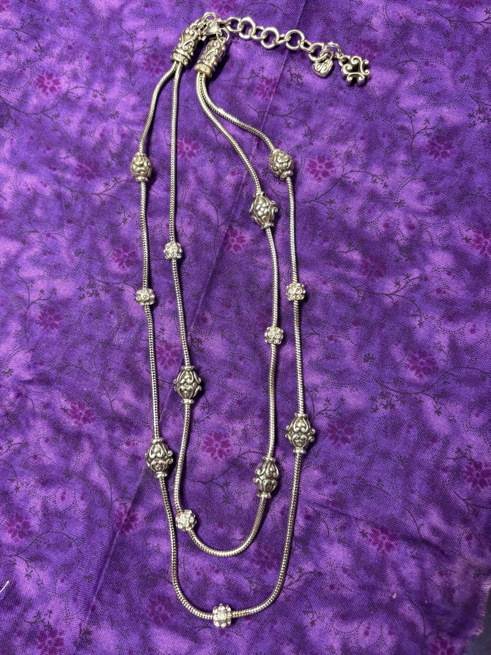 Brighton Silver-Tone Double Strand Bead & Ornate Station Necklace